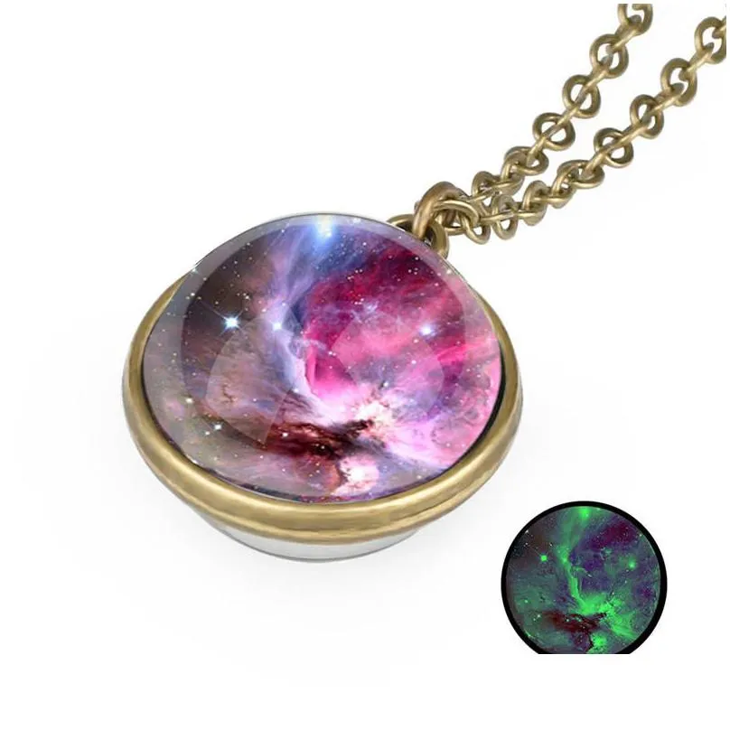 Pendant Necklaces Space Universe Glow In The Dark Necklace Sky Glass Ball Pendant Necklaces Women Girls Fashion Jewelry Will And Sandy Dhpi2