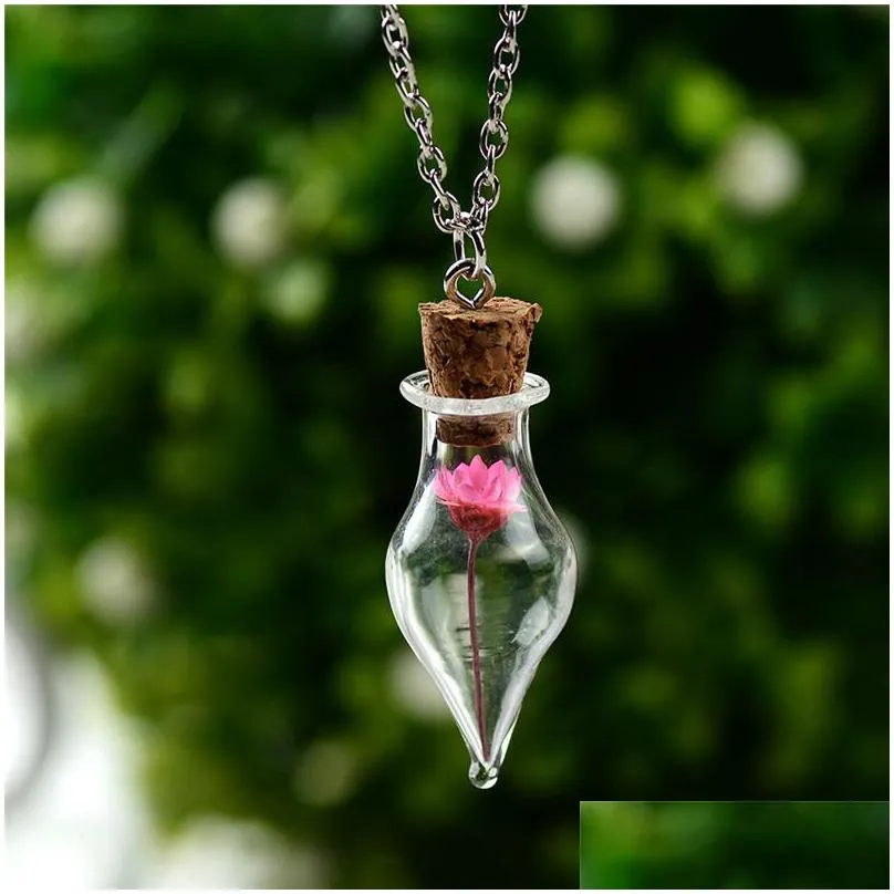 Pendant Necklaces Wishing Bottles Dried Flower Necklaces Women Glass Necklace Plant Fashion Jewelry Christmas Gift Will And Jewelry Ne Dh62N