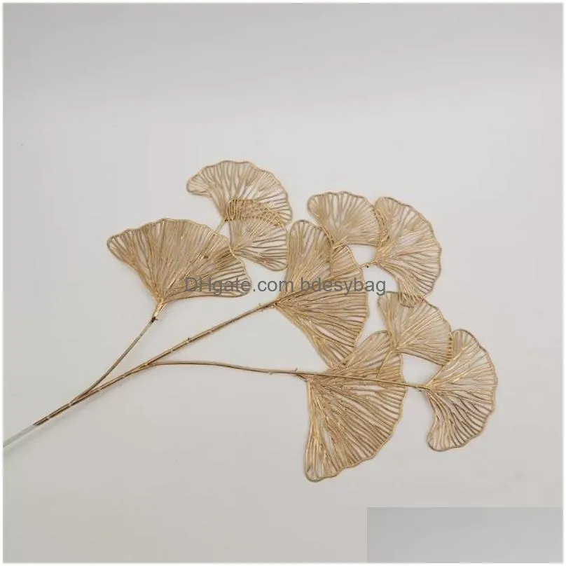 Decorative Flowers Golden Eucalyptus Leaves Fan Leaf Fake Plants For Wedding Road Leads Decor Flower Arrangement Material Home Dhm5V