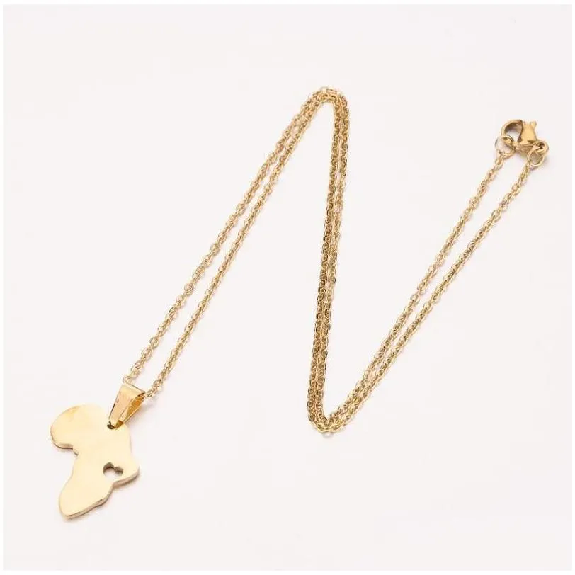 Pendant Necklaces Love Africa Map Pendant Necklace Hollow Heart With Sier Gold Chain For Women Men Fashion Jewelry Will And Jewelry Ne Dhcjn