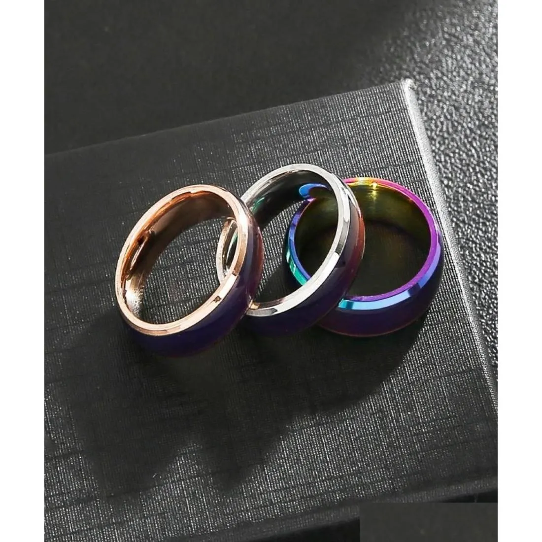 Band Rings 6Pcs Stainless Steel Couple Change Color Mood Ring For Women And Men Size 6 To 128120619 Jewelry Ring Dhezi