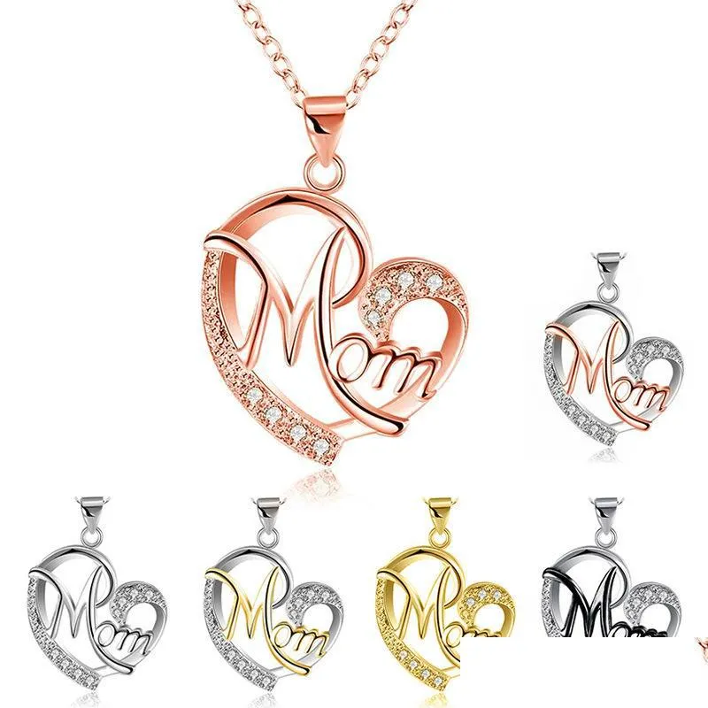 Pendant Necklaces Contrast Color Crystal Heart Mom Necklace Pendant Diamond Fashion Love Jewelry Mother Birthday Day Gift Will And San Dhluv