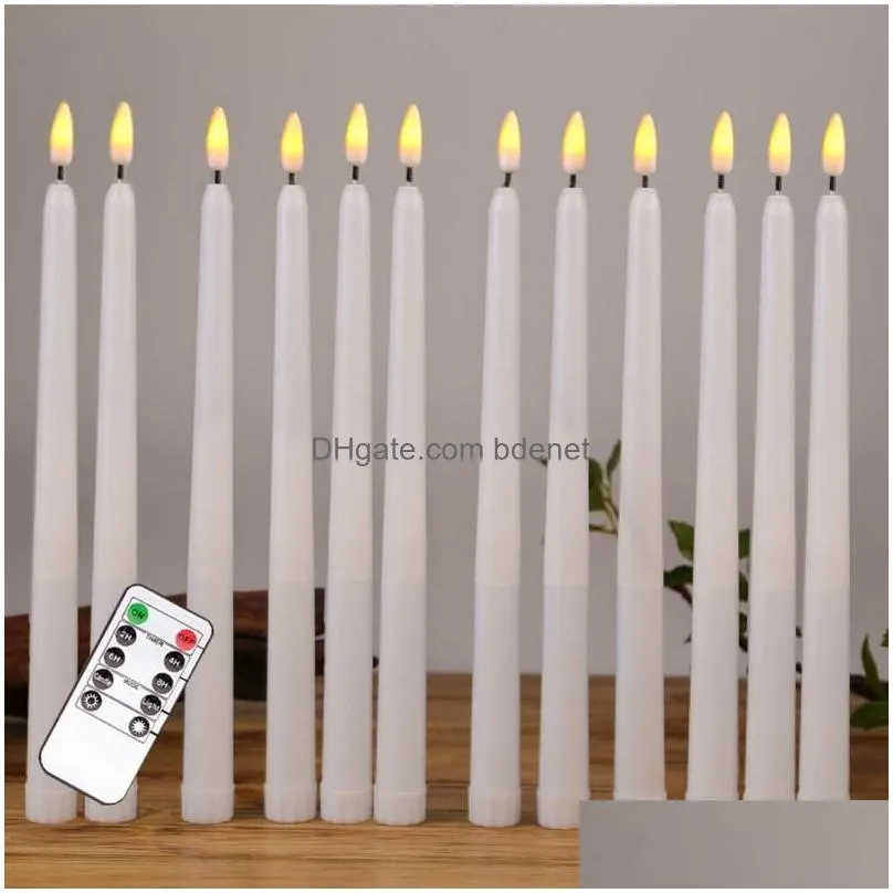 Candles Candles 12Pcs Yellow Flickering Remote Led Candlesplastic Flameless Taper Candlesbougie For Dinner Party Decoration236S2611467 Dhv1D