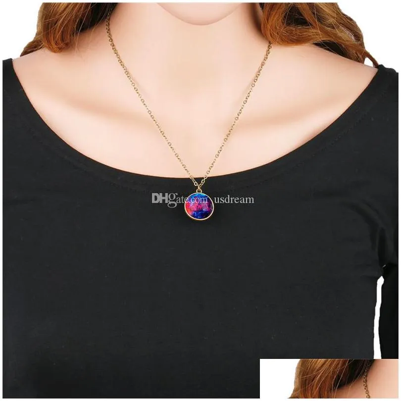 Pendant Necklaces Space Universe Glow In The Dark Necklace Sky Glass Ball Pendant Necklaces Women Girls Fashion Jewelry Will And Sandy Dhpi2