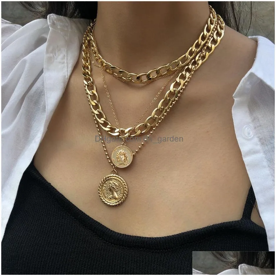 Punk  Cuban Choker Necklace Steampunk Men Jewelry Vintage Big Coin Pendant Chunky Chain Necklaces For Women Neck Accesso Dhgarden Otznr