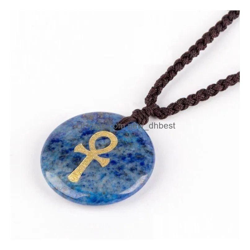 Pendant Necklaces Natural Stone Engrave Anka Cross Symbol Pendant Reiki Healing Crystal Relius Jewelry Mens And Womens Charm Fashion P Dhqfo