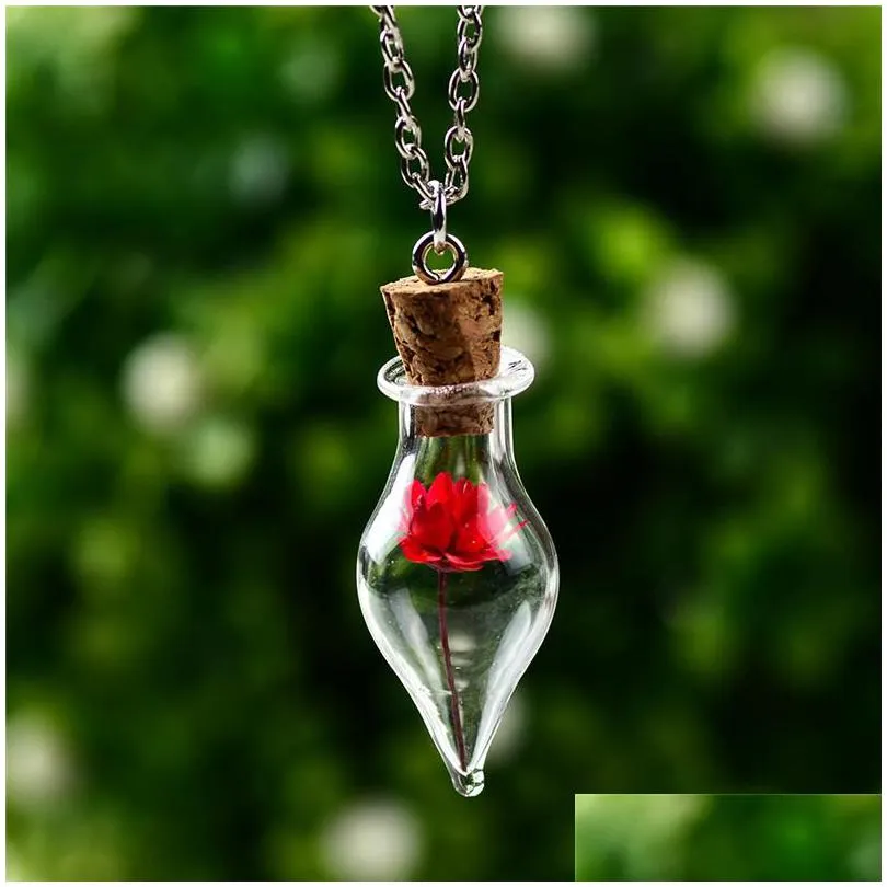 Pendant Necklaces Wishing Bottles Dried Flower Necklaces Women Glass Necklace Plant Fashion Jewelry Christmas Gift Will And Jewelry Ne Dh62N