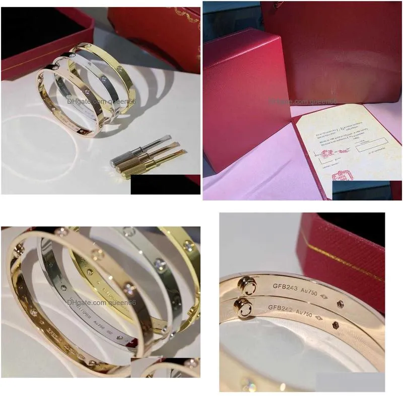 Bangle 2021 Luxury Designer Love Bracelets Bangle Gfb 18K Gold Plated With Original Box Card Bag Unique Code Numbers Cart Diamond93749 Dh4Im