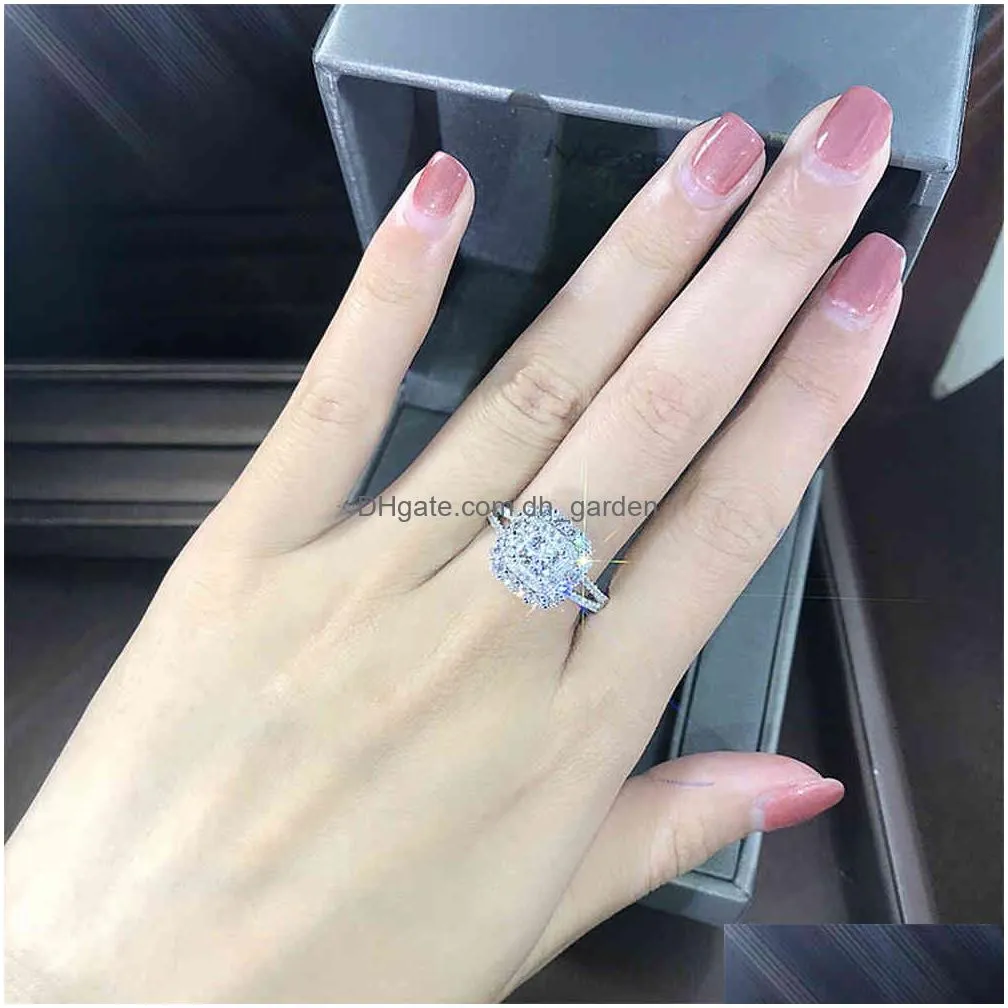 Gorgeous Square Shape Women Ring Fl Bling Iced Out Micro Pave Crystal Zircon Dazzling Bridal Wedding Engage Dhgarden Otgeb