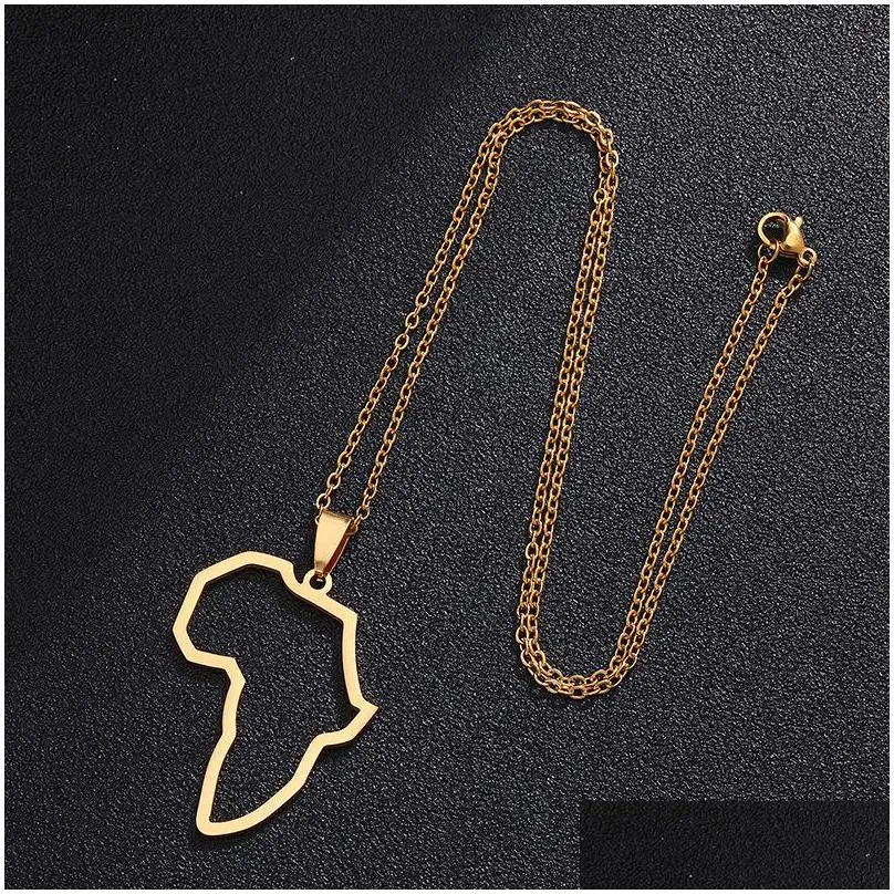 Pendant Necklaces Stainless Steel Africa Map Pendant Necklace Hip Hop Gold Chains Necklaces For Women Men Fashion Jewelry Jewelry Neck Dhpl8