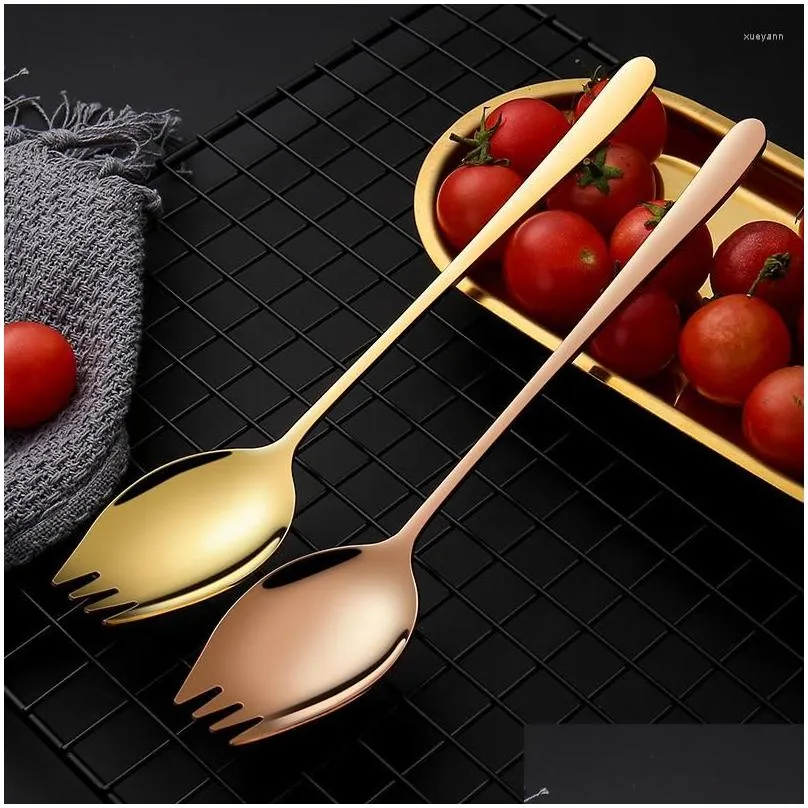 Forks Forks Stainless Steel Western Dual Purpose Fork Spoon Child Instant Noodle Salad Supply Home Garden Kitchen, Dining Bar Flatware Dhnuv