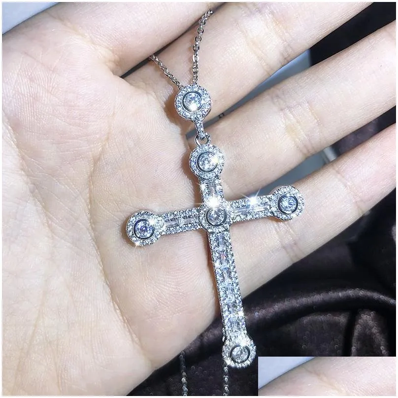 Pendant Necklaces Pendant Mti Style 925 Sterling Sier Pave White Cz Diamond Iced Out Clavicle Necklaces Gift6126137 Jewelry Necklaces Dhp6C
