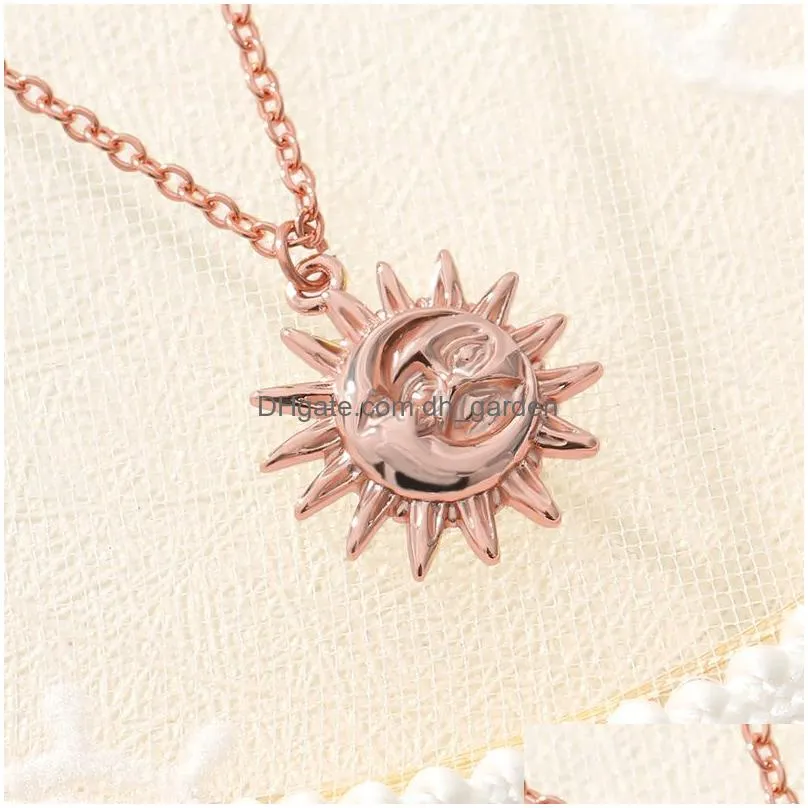 Vintage Sun Moon Pendant Necklace For Women Stainless Steel Dainty Gold Color Chains Necklaces Celestial Jewelry Collier Dhgarden Otwfv