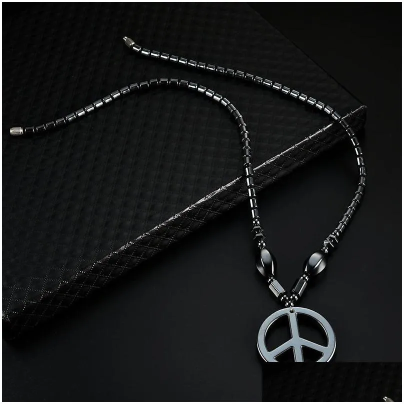 Pendant Necklaces Black Magnetite Peace Symbol Pendant Necklace Health Magnetic Buckle Necklaces For Women Children Fashion Jewelry Wi Dhwhs