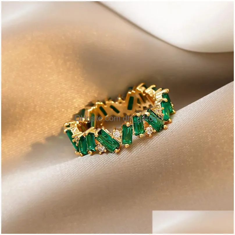 Luxury Green Crystal Irregar Gold Rings For Woman 2021 Neo Gothic Jewelry High Level Set Accessories Korean Fashion Dhgarden Otizy