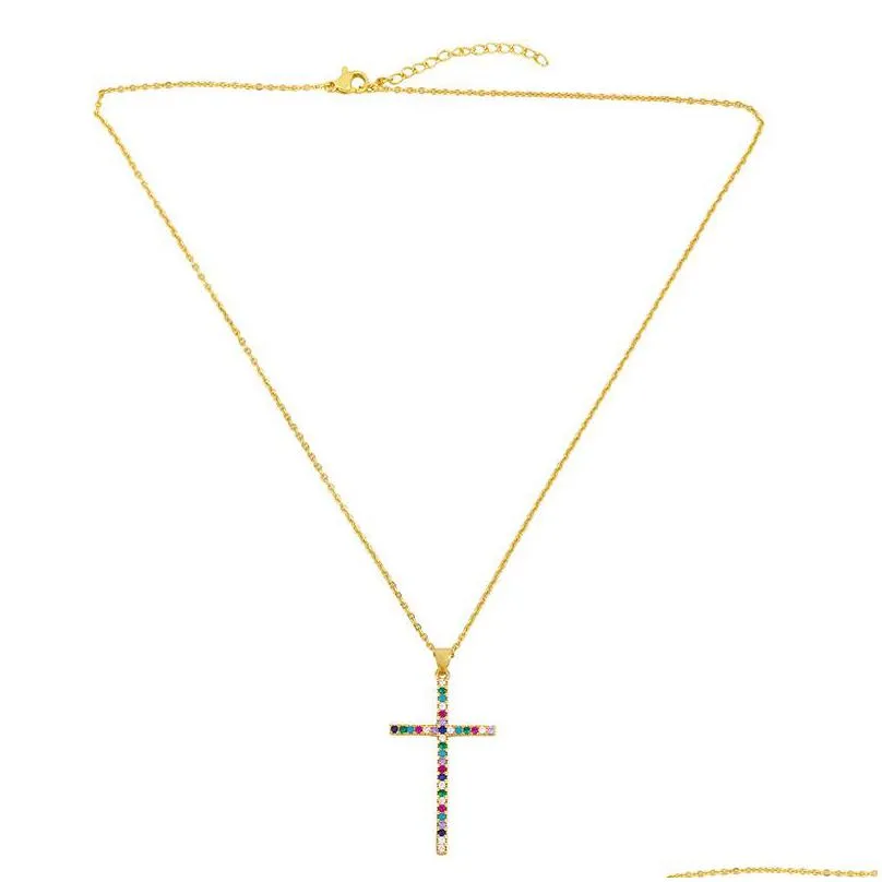 Pendant Necklaces 18K Gold Zircon Cross Pendant Necklace Crystal Diamond Necklaces Women Men Fashion Jewelry Will And Jewelry Necklace Dhczt