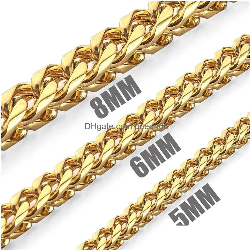 Chains 5Mm 6Mm 8Mm Gold Stainless Steel Franco Box Curb Chain Link For Men Women Punk Necklace 1830 Inch With Veet Bag197O8841110 Jewe Dhtgp