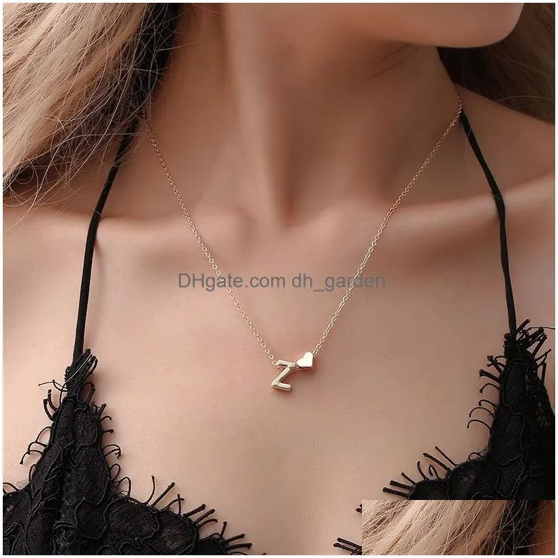 Fashion Tiny Heart Dainty Initial Necklace Gold Letter Name Choker Necklaces For Women Pendant Jewelry Gift Dhgarden Otkj9