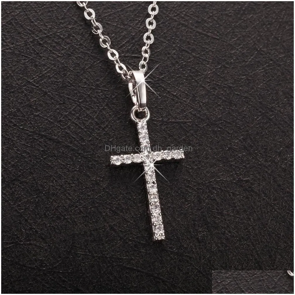 Fashion Female Cross Pendants Drop Gold Black Color Crystal Jesus Pendant Necklace Jewelry For Men/Women Wholesale Dhgarden Otuis