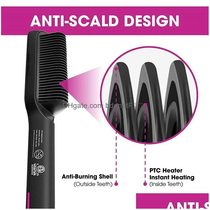 Hair Brushes Professional Hair Straightener Brush Heated Comb Straightening Combs Straight Curly Styling Antiscald Ceramic Straightene Dhbqh