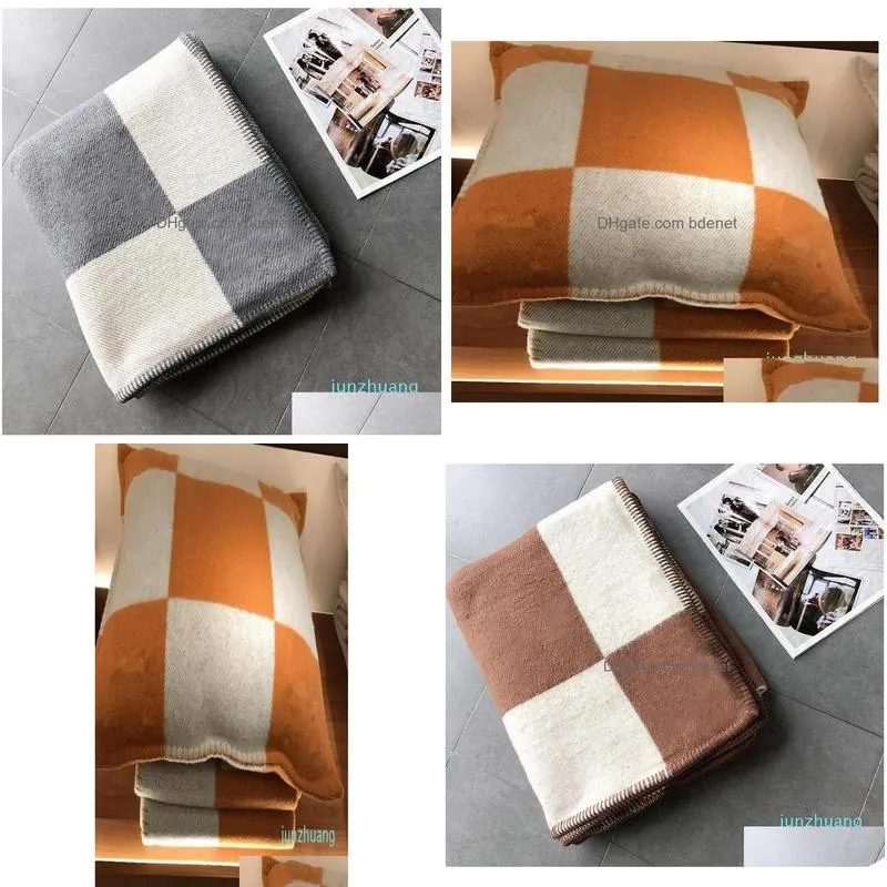 Cushion/Decorative Pillow Designer - Cashmere Blanket And Pillow Cases Cloghet Soft Wool Plaid Sofa Fleece Knitted Blankets Ers6340741 Dhgus