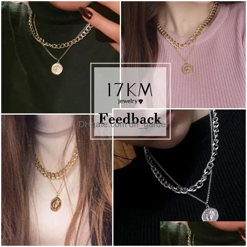 17Km Vintage Mti-Layer Coin Chains Choker Necklace For Women Gold Sier Color Fashion Portrait Chunky Chain Necklaces Jewelry Dhgarden Othbf