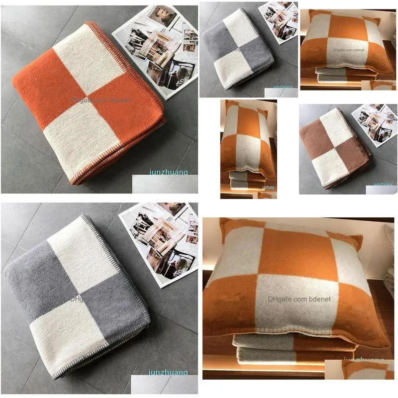 Cushion/Decorative Pillow Designer - Cashmere Blanket And Pillow Cases Cloghet Soft Wool Plaid Sofa Fleece Knitted Blankets Ers6340741 Dhgus