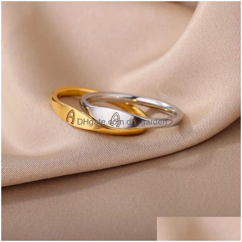 Gold Tiny Initial Letter Rings For Women Fashion A-Z Finger Stainless Steel Ring Aesthetic Wedding Jewelry Gift Bijoux Dhgarden Ot4Q0