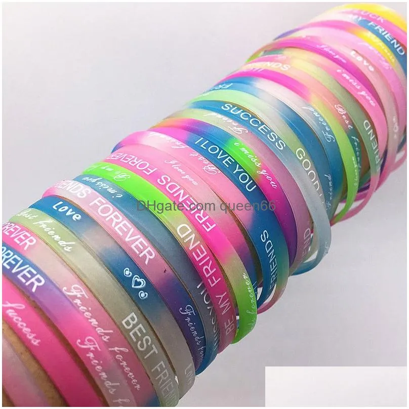 Jelly Whole 100Pcspack Mix Lot Luminous Glow In The Dark Sile Wristbands Bangle Brand New Drop Mens Womens Party Gifts7693075 Jewelry Dh7Mp