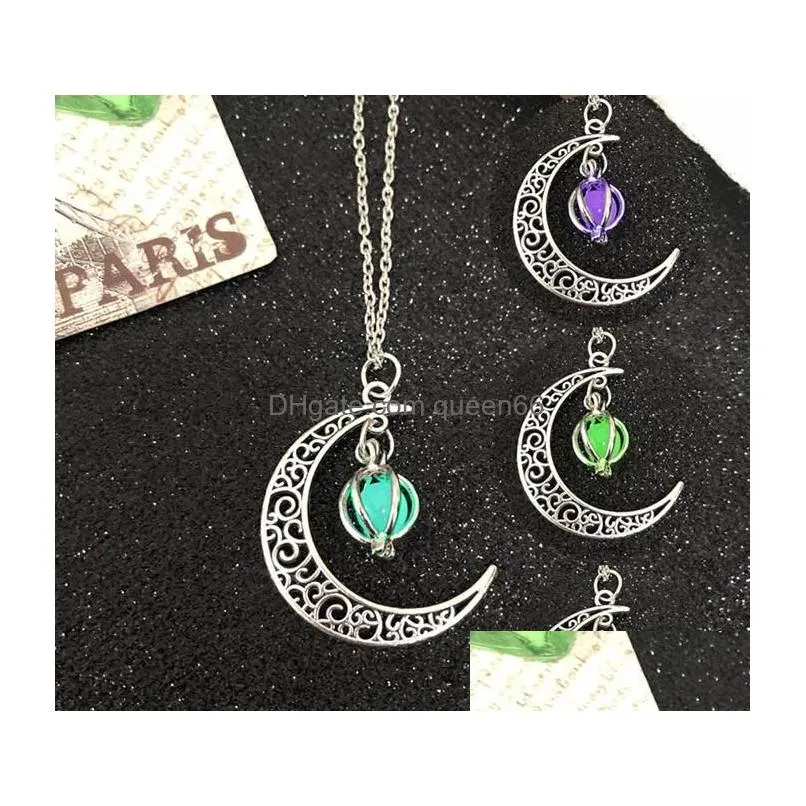 Pendant Necklaces Glow In The Dark Pendant Necklaces For Women Sier Plated Chain Long Night Moon Fashion Jewelry Gb651607069 Jewelry N Dhi7C