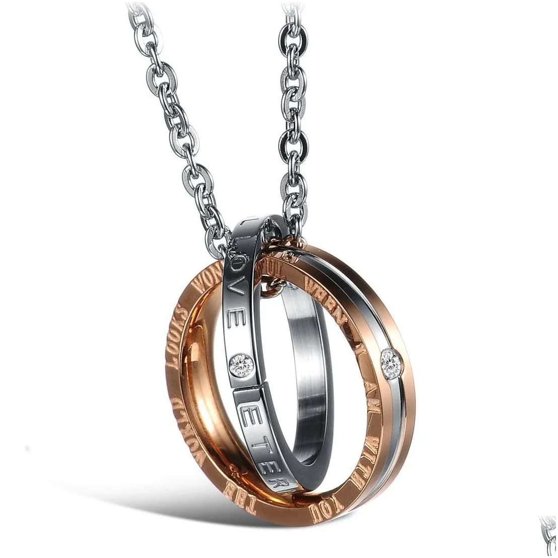 Pendant Necklaces Couple Rings Necklace Crystal Love Promise Ring Pendant Couples Necklaces For Women Men Fine Fashion Jewelry Jewelry Dhfh6