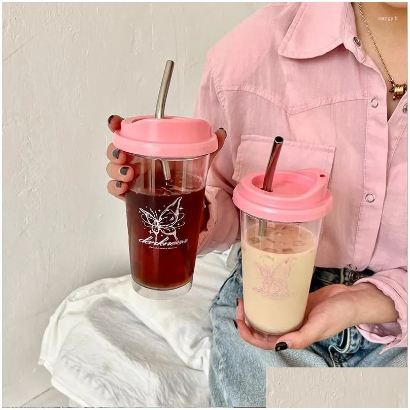 Water Bottles Water Bottles Cute Butterfly Bottle With Filter Tritan Coffee Juice Milk Tea St Cup Drink Portable Original Cups Bpa Hom Dh5No