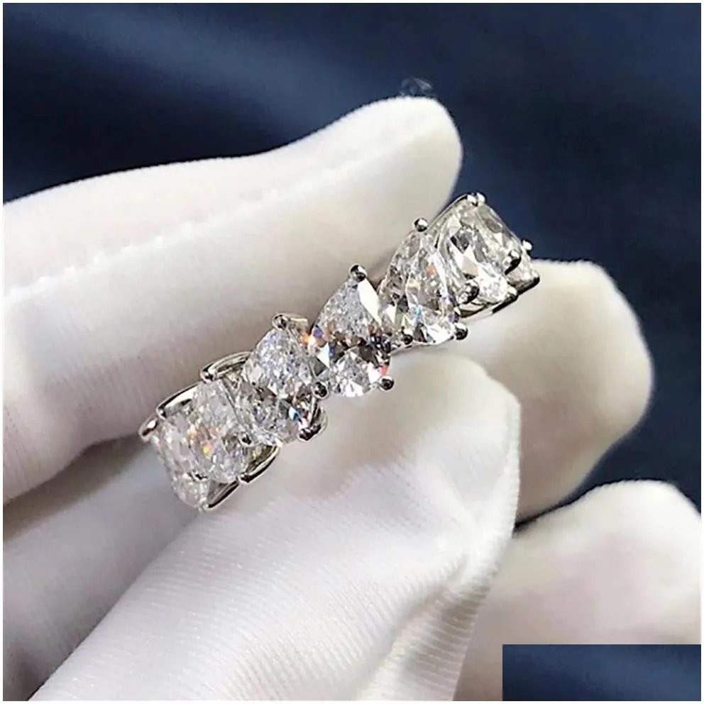 Solitaire Ring 925 Sterling Sier Dropshaped Cut Row Diamond Platinu Moissanite Engagement Wedding Band Rings For Women Gift192Q9085795 Dhsgc