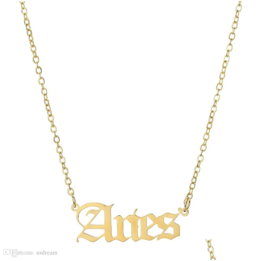 Pendant Necklaces 12 Constell Necklace Stainless Steel Gold Chains Horoscope Necklaces Pendant Women Fashion Jewelry Will And Sandy Gi Dhemh