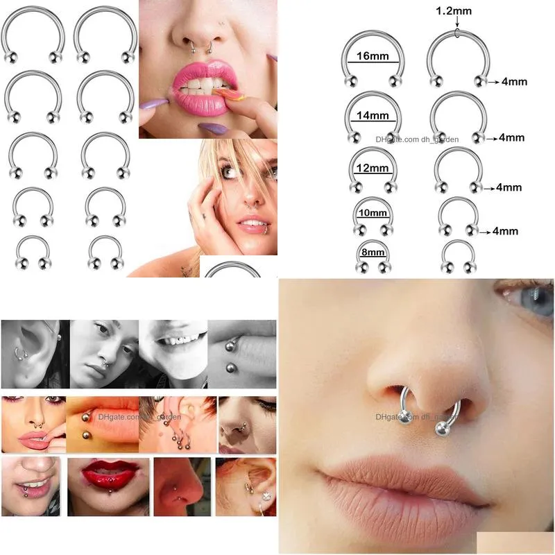 10Pcs/Set Surgical Stainless Steel Circar Barbells Horseshoe 16G 4Mm Ball Lip Ring Nose Septum Rings Body Piercing Jewelry Dhgarden Otumm