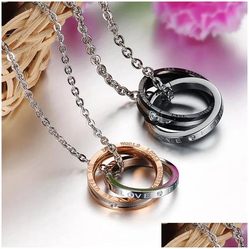 Pendant Necklaces Couple Rings Necklace Crystal Love Promise Ring Pendant Couples Necklaces For Women Men Fine Fashion Jewelry Jewelry Dhfh6