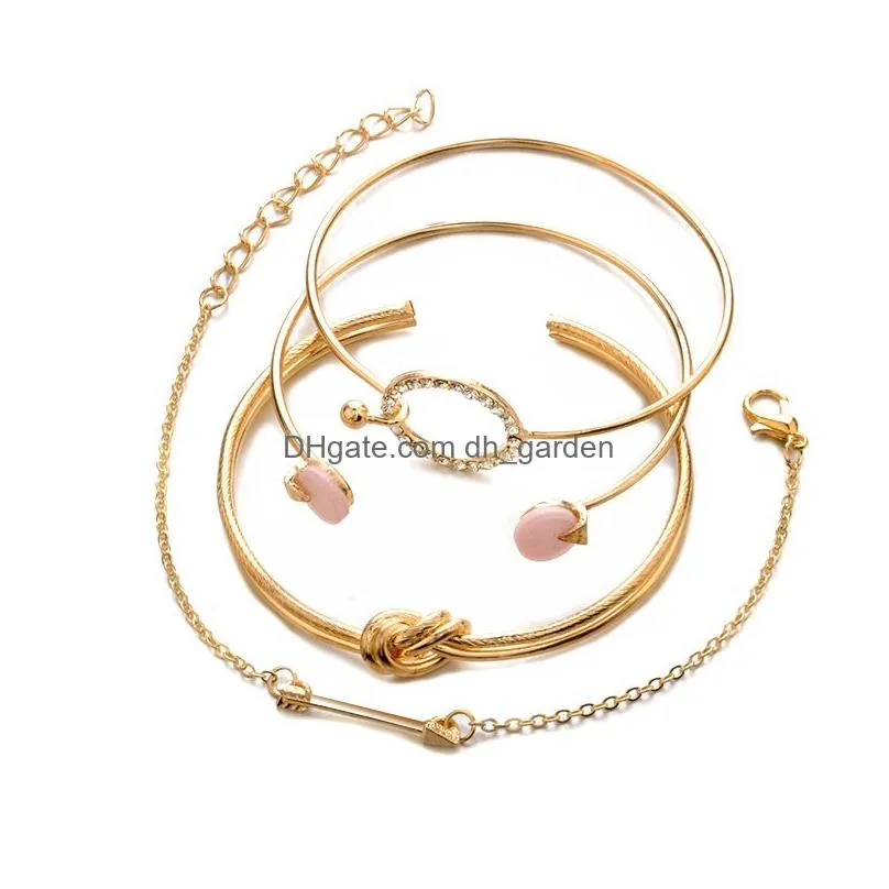 4 Pcs/ Set Classic Arrow Knot Round Bangle Crystal Gem Mtilayer Adjustable Open Bracelet Women Fashion Party Jewelry Dhgarden Otv5J