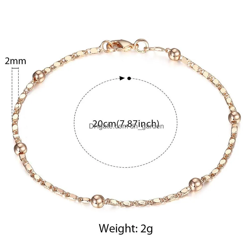 Thin 585 Rose Gold Jewelry Set For Women Marina Bead Link Chain Bracelet Necklace Woman Party Wedding Gifts Cs09 Dhgarden Otr0M