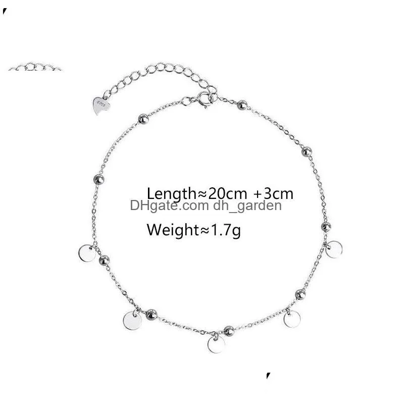 925 Sterling Sier Charming Disc Chain Anklet Bracelet For Women Foot Jewelry S-B425 Dhgarden Otzac
