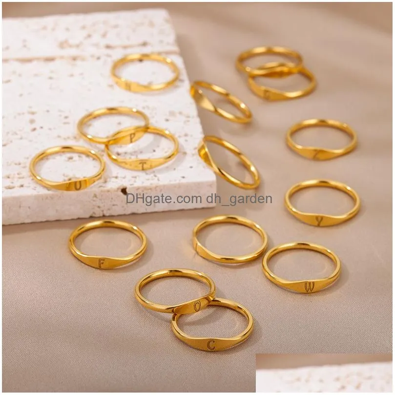 Gold Tiny Initial Letter Rings For Women Fashion A-Z Finger Stainless Steel Ring Aesthetic Wedding Jewelry Gift Bijoux Dhgarden Ot4Q0