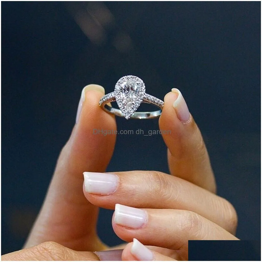Huitan Water Drop Design Women Ring Micro Paved Crystal Zircon Elegant Bridal Wedding Engagement Jewelry For Dhgarden Otrcy