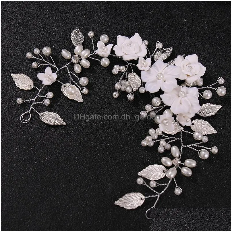 Flower Leaf Pearl Headband Wedding Hair Accessories Rhinestone Bridal Queen Tiara Comb Hairband Jewelry Gift Dhgarden Otdvo