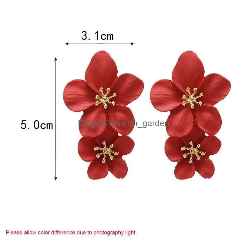 Double-Layers Flower Drop Earrings For Ladies Exaggerated Women Floral Earring Fashion Jewelry Aretes De Dhgarden Otudx