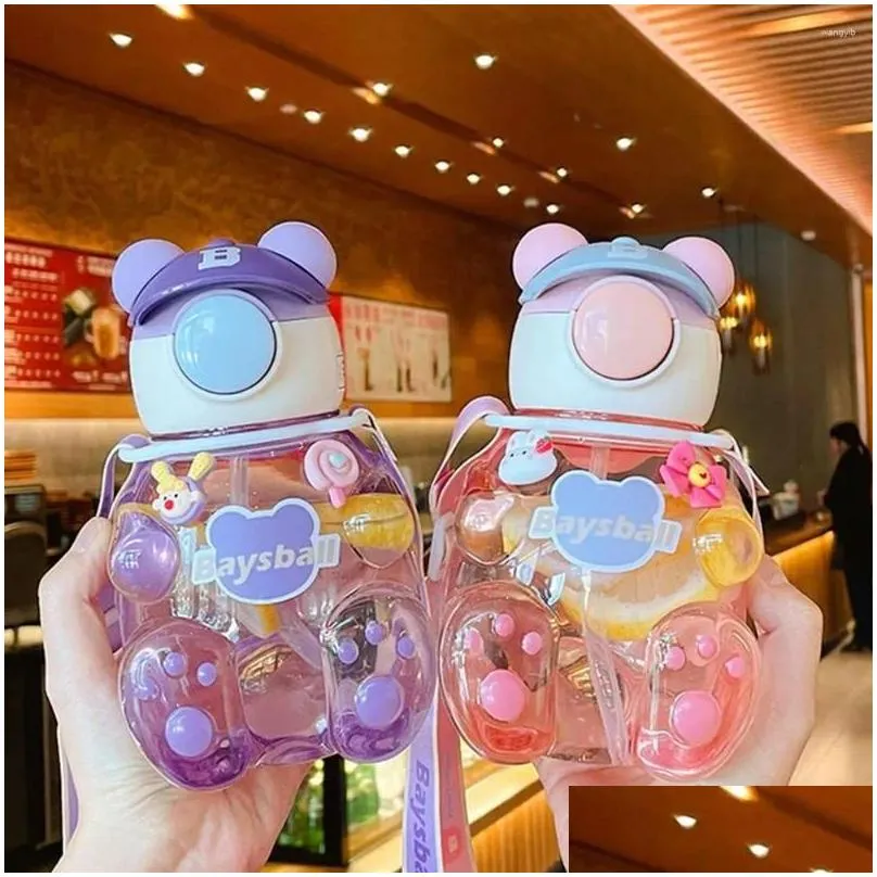 Water Bottles Water Bottles Drinking Bottle Cute Bear Cup Students St Cartoon Hat Drink Sports Home Garden Kitchen, Dining Bar Drinkwa Dhyqz