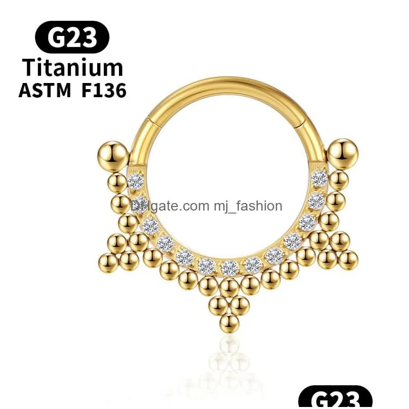 Nose Rings & Studs Septum Piercing Clicker Nose Ring Zircon Cartilage Spiral G23 Titanium Earrings Labret Tragus Gold Jewelry Body Jew Dh5Ci
