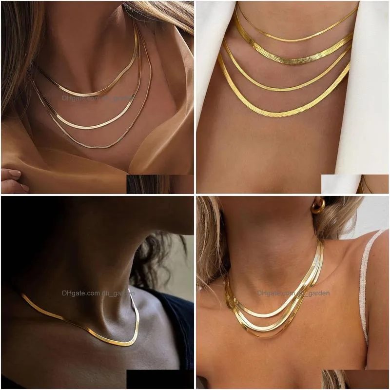 Uni Snake Chain Women Necklace Choker Stainless Steel Herringbone Gold Color Necklaces For Jewelry 50Cm Dhgarden Otsp7