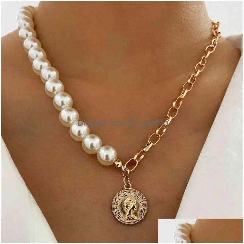 17Km Vintage Wedding Pearl Choker Necklace For Women Geometric Heart Coin Lock Pendant Necklaces Jewelry Collier De Perles Dhgarden Otphm