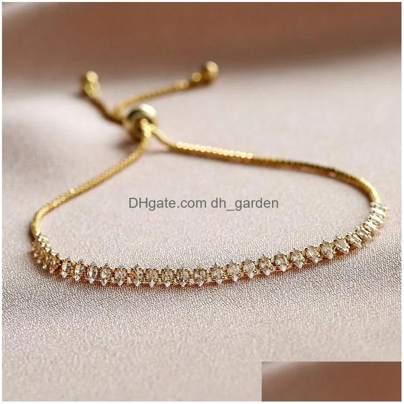 Zircon Tennis Bracelets For Women Shining Gold Single Layer Cz Charm Bracelet Statement Wedding Party Jewelry Dhgarden Otp8O