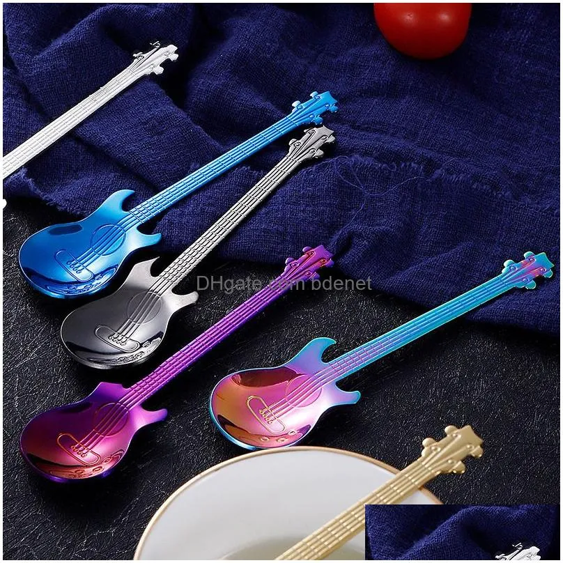 Spoons Creative 304 Stainless Steel Small Coffee Spoons Guitar Music Notes Shape Dessert Spoon Stirring Lovely Titanium Plated Ice Hom Dhhe5