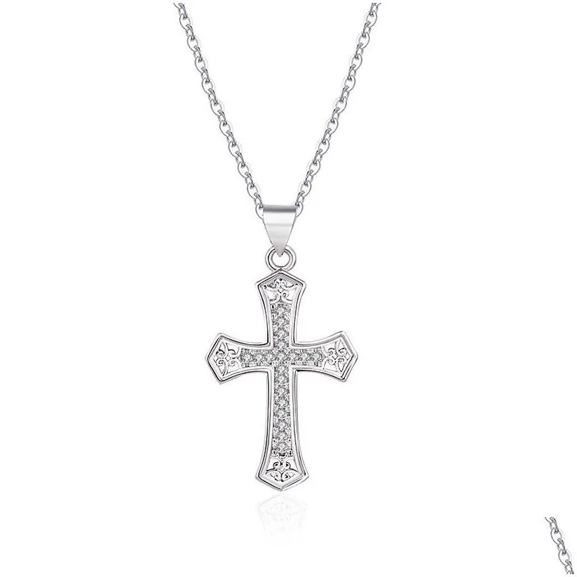 Pendant Necklaces Jesus Diamond Cross Necklaces Believe Gold Necklace Chains Women Men Fashion Jewelry Will And Jewelry Necklaces Pend Dhivh